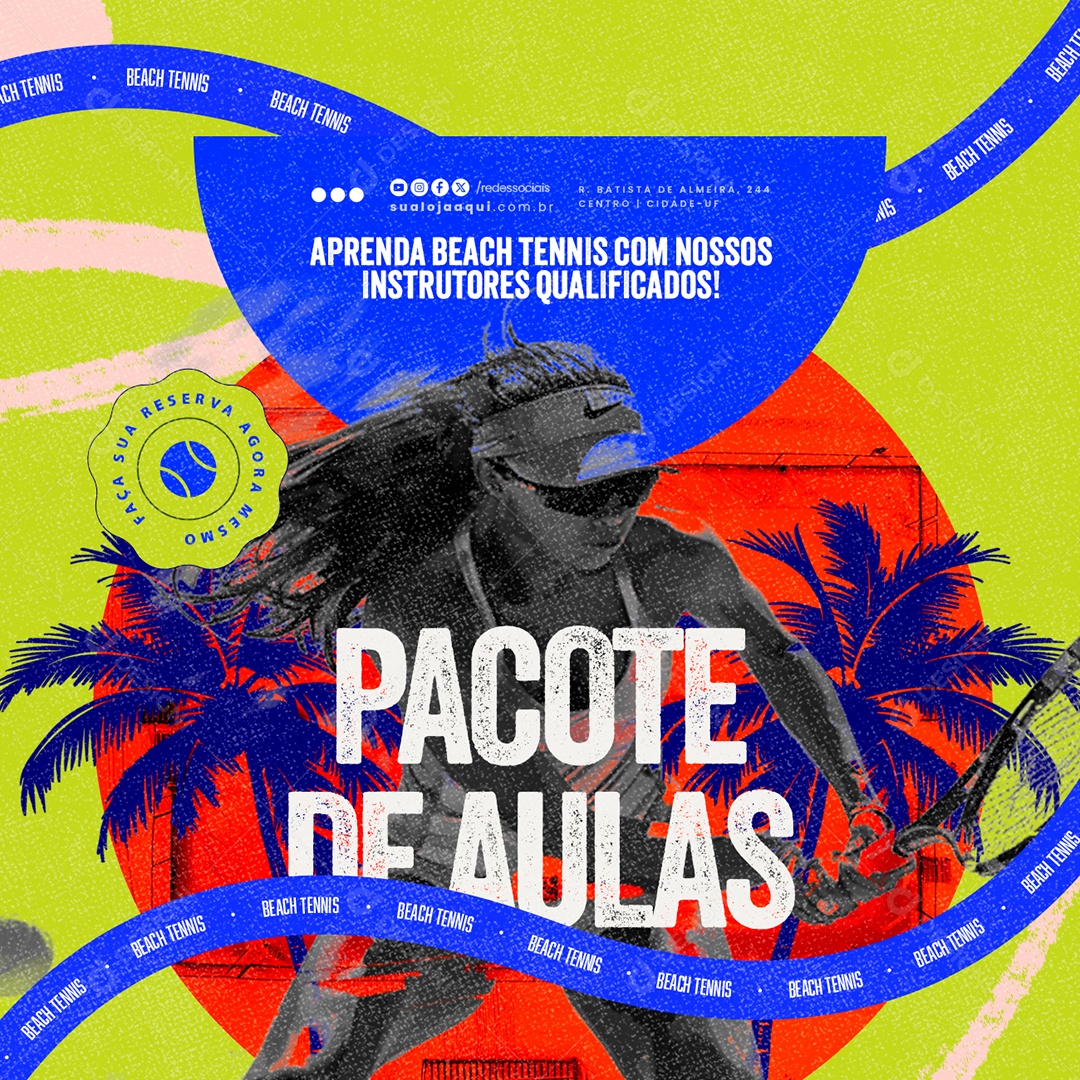 Beach Tennis Pacotes de Aulas Social Media PSD Editável