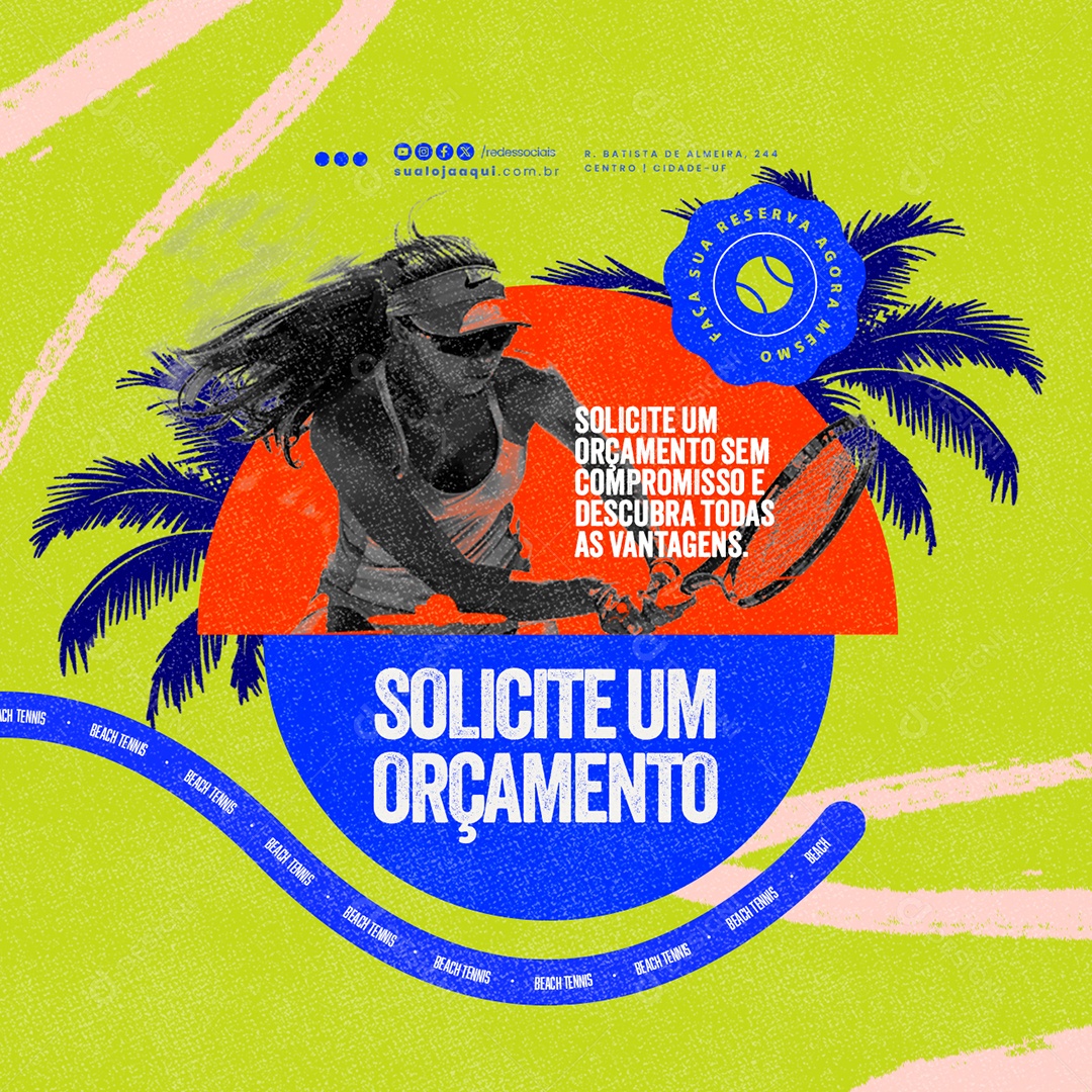 Beach Tennis Solicite um Orçamento Social Media PSD Editável