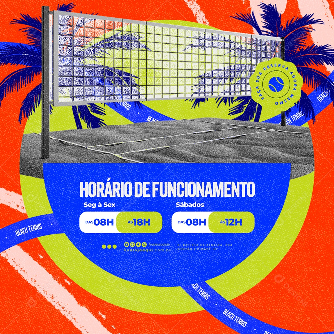 Beach Tennis Horário de Funcionamento Social Media PSD Editável