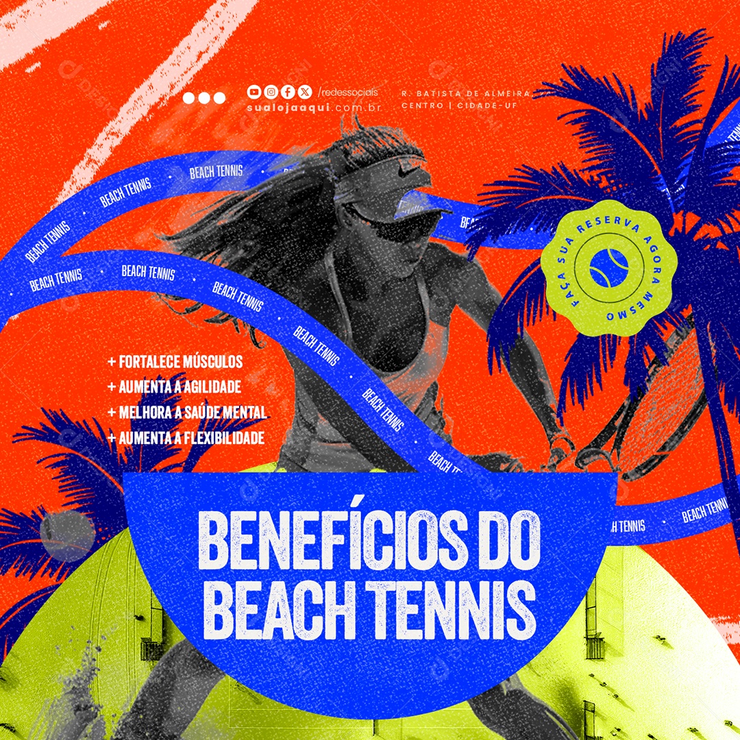 Benefícios do Beach Tennis Social Media PSD Editável