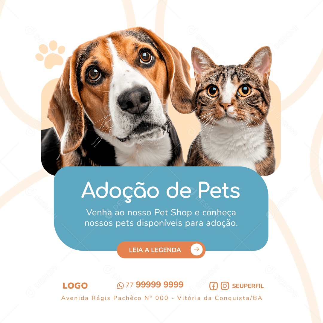 Adoção de Pets Venha ao nosso Pet Shop e Conheça Social Media PSD Editável