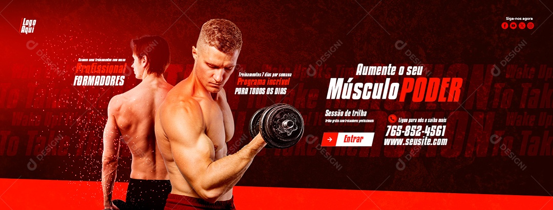 Social Media Banner Academia Aumente o Seu Poder PSD Editável