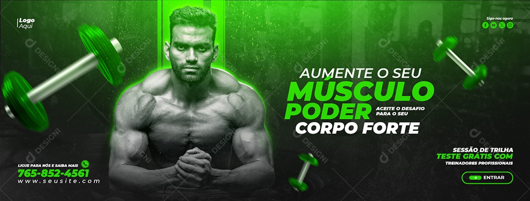 Social Media Banner Academia Aumente o Seu Músculo PSD Editável
