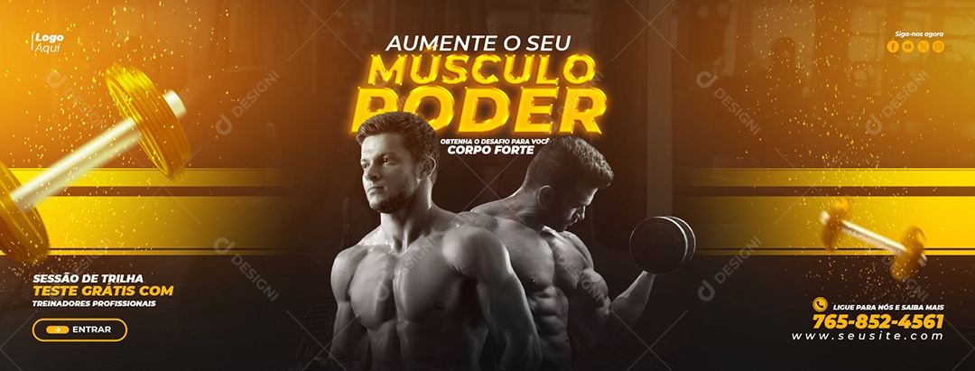 Social Media Banner Academia Aumentar o Seu Musculo PSD Editável