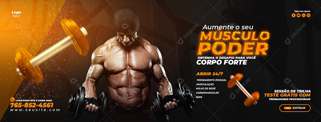 Social Media Banner Academia Aumentar o Seu Músculo PSD Editável
