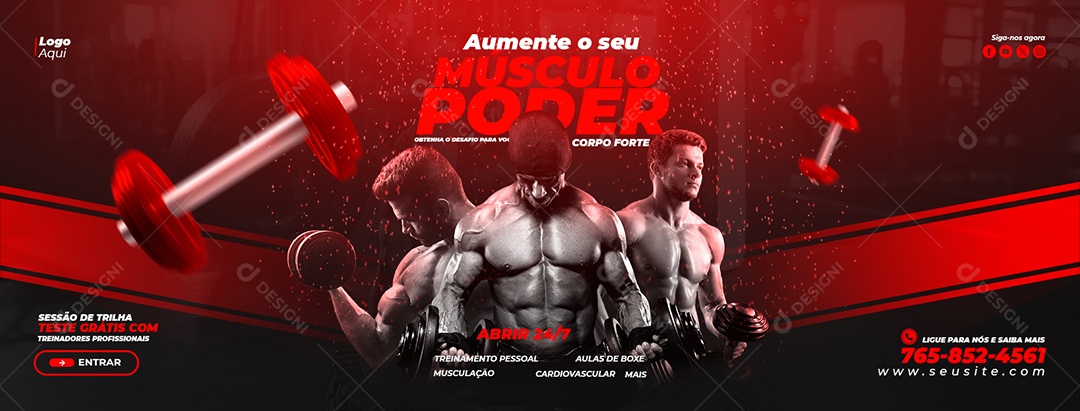 Social Media Banner Academia Aumentar o Seu Músculo PSD Editável