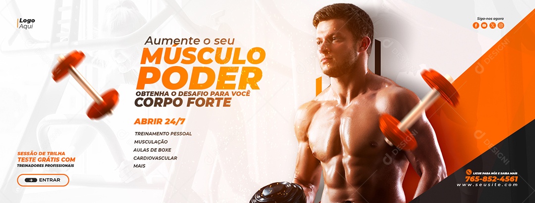 Social Media Banner Academia Aumentar o Seu Músculo PSD Editável