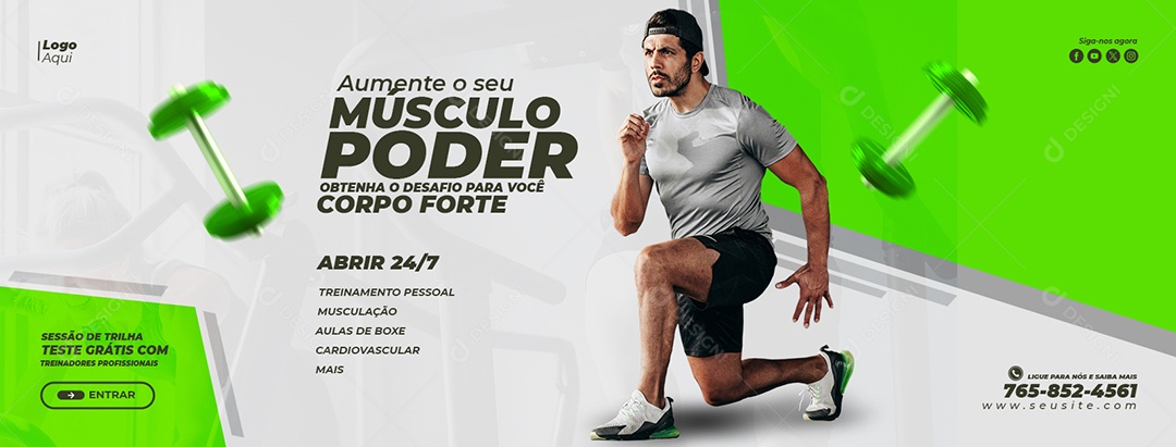 Social Media Banner Academia Aumentar o Seu Músculo PSD Editável