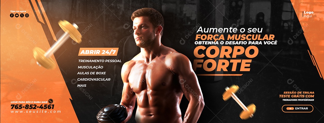 Social Media Banner Academia Corpo Forte PSD Editável