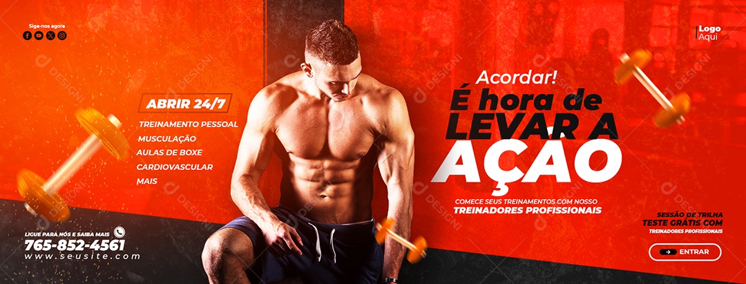 Social Media Banner Academia  Treinamento Pessoal PSD Editável
