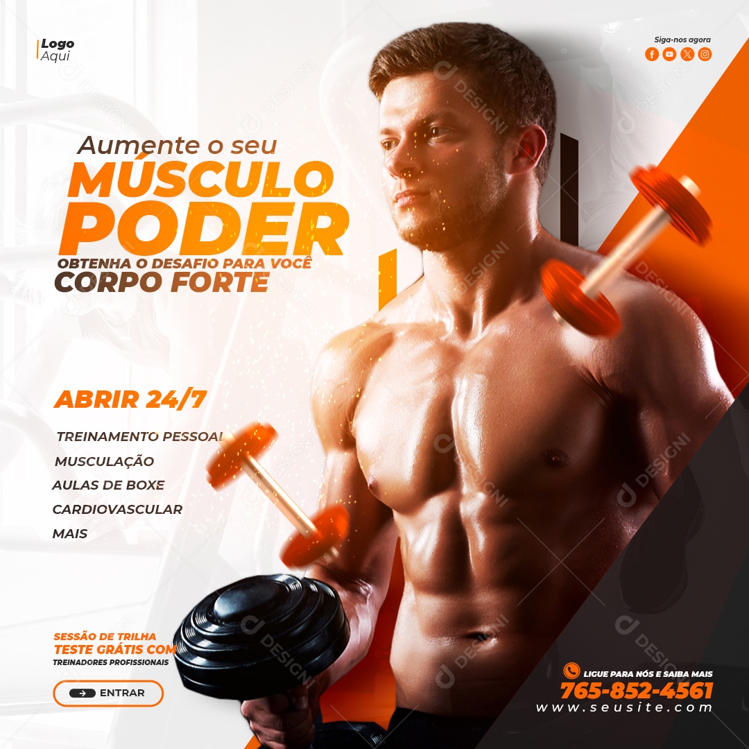Social Media Feed Academia Músculo Poder PSD Editável
