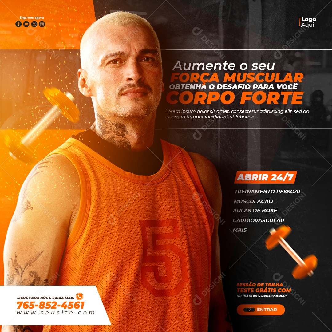 Social Media Feed Academia Corpo Forte PSD Editável