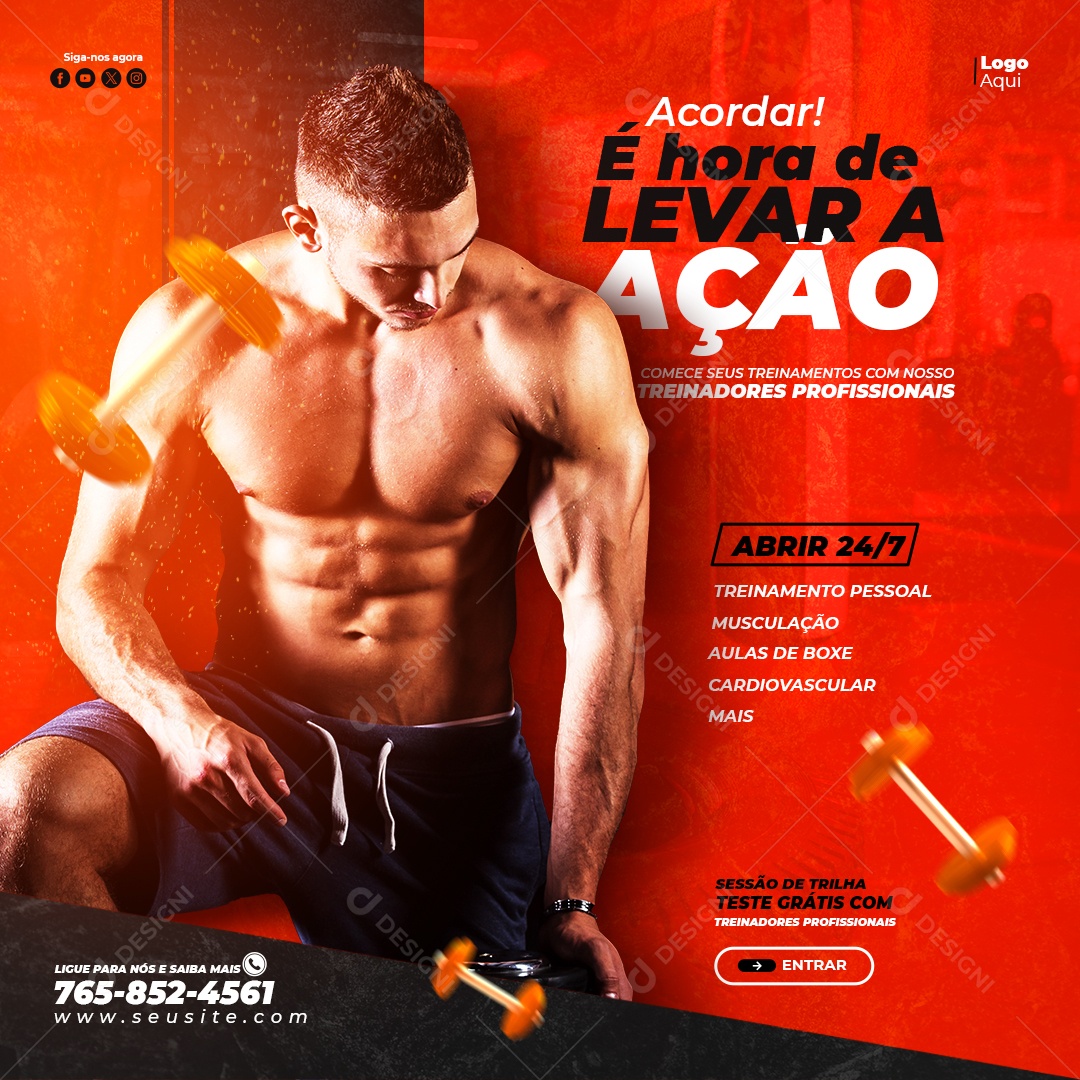 Social Media Feed Academia Levar Ação PSD Editável