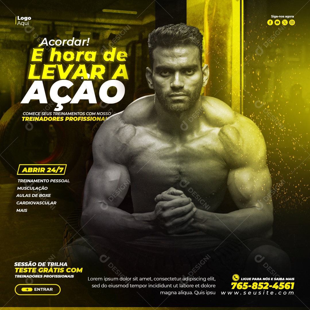 Social Media Feed Academia Levar Ação PSD Editável