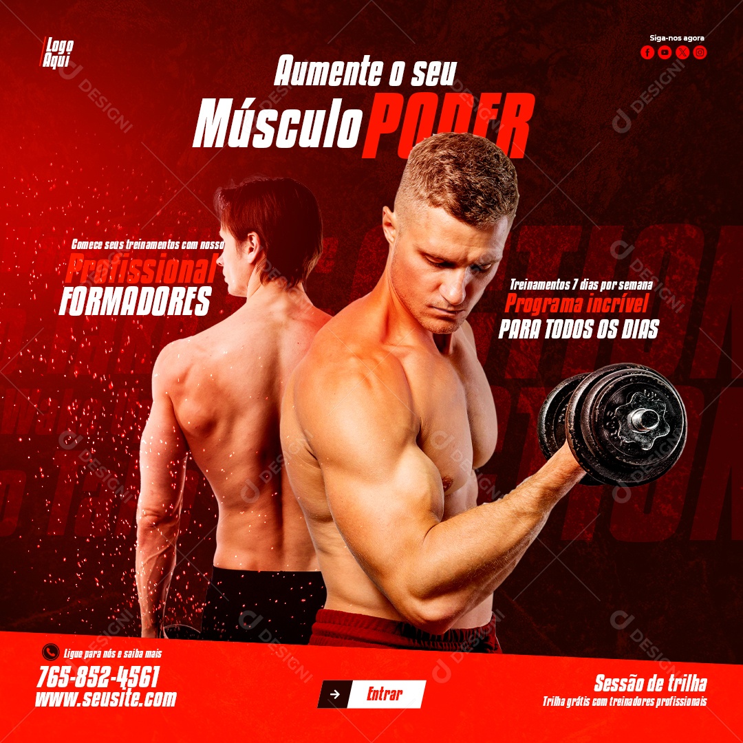 Social Media Feed Academia Músculo Poder PSD Editável