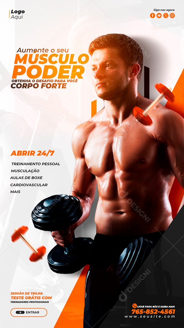 Social Media Story Academia Músculo Poder PSD Editável