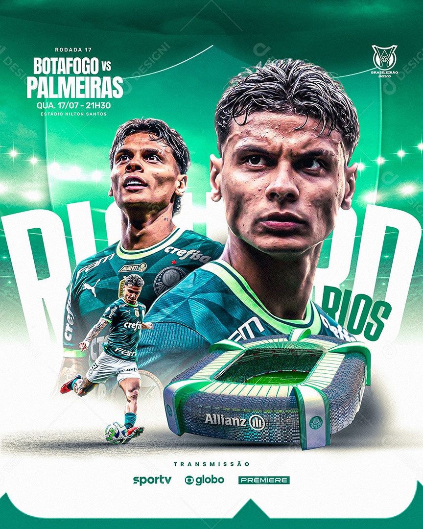 Futebol Rodada 17 Botafogo X Palmeiras Social Media PSD Editável