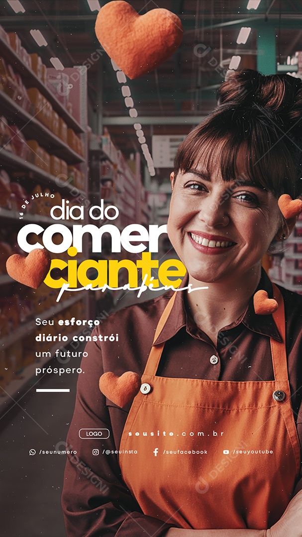 Story Dia do Comerciante 16 De Julho Parabéns Social Media PSD Editável