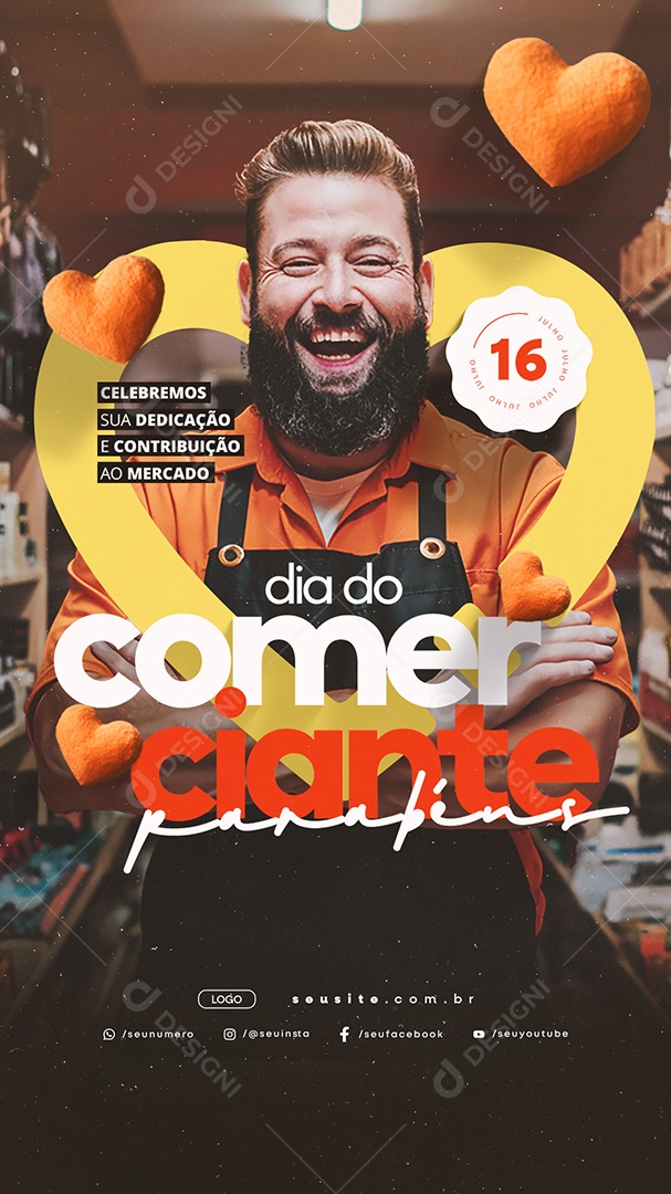 Story Dia do Comerciante 16 De Julho Parabéns Social Media PSD Editável