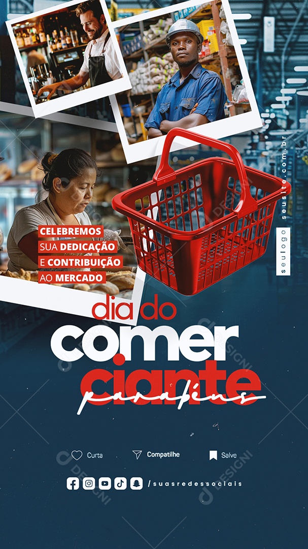 Story Dia do Comerciante 16 De Julho Parabéns Social Media PSD Editável