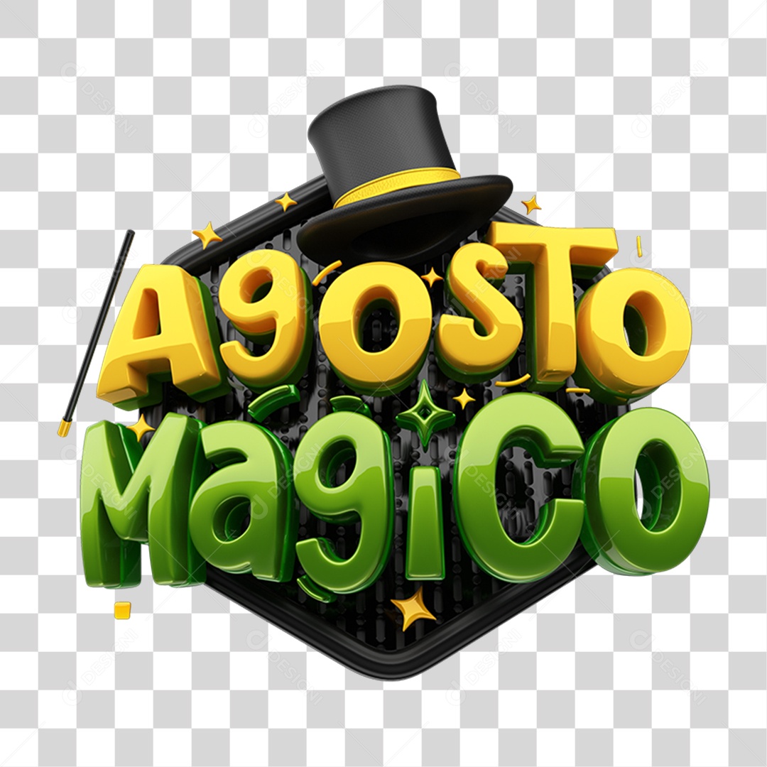 Selo 3D Agosto Mágico PNG Transparente