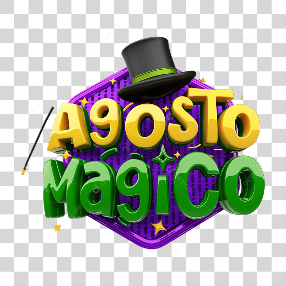 Selo 3D Agosto Mágico PNG Transparente