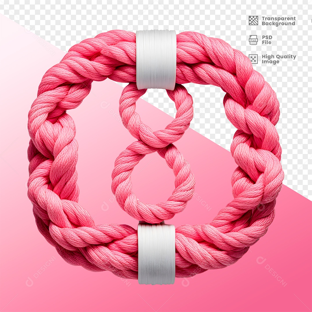 Número 8 Rosa com Cordas Elemento 3D para Composição PSD