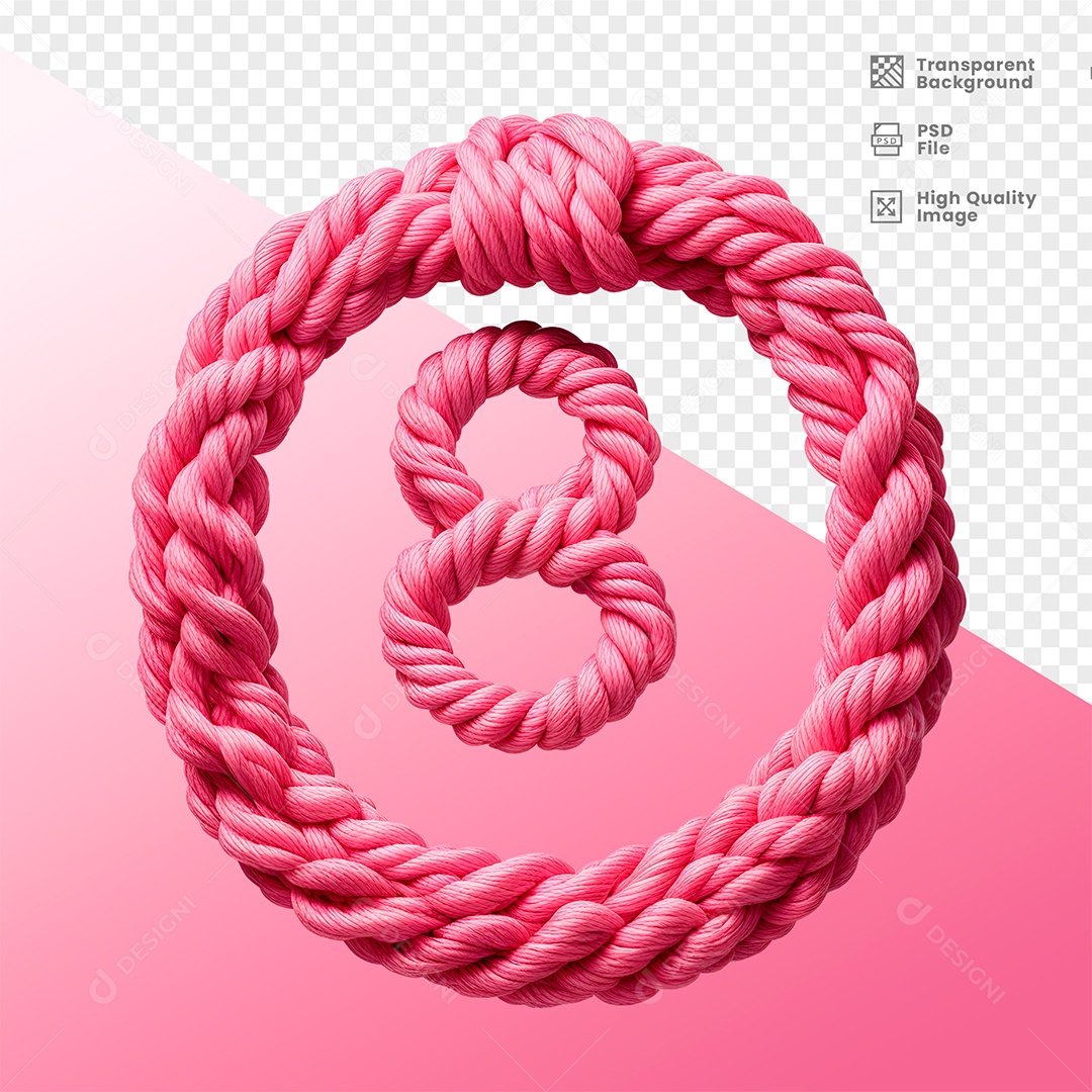 Número 8 Rosa com Cordas Elemento 3D para Composição PSD