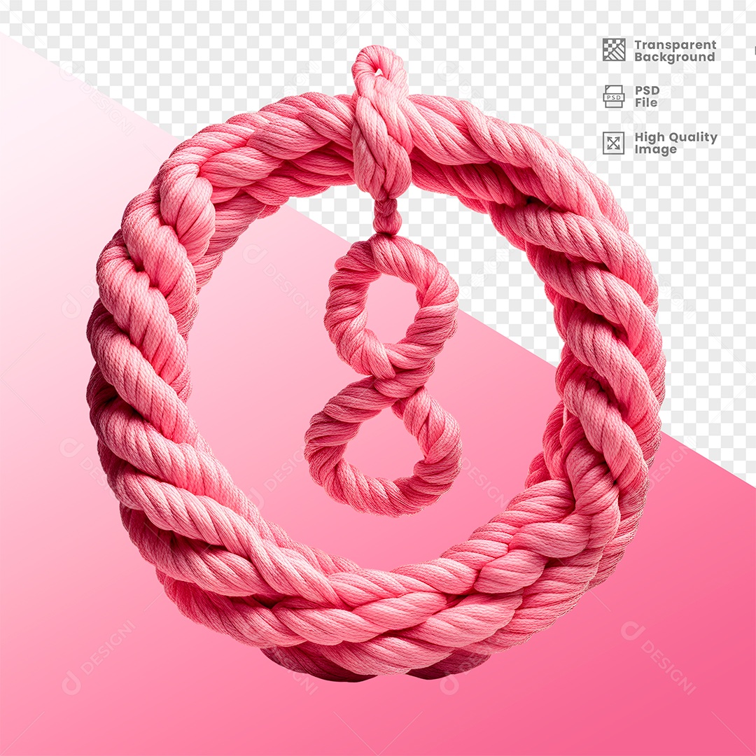 Número 8 Rosa com Cordas Elemento 3D para Composição PSD