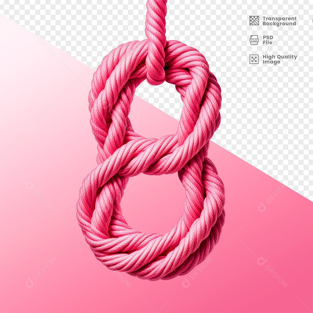 Número 8 Rosa com Cordas Elemento 3D para Composição PSD