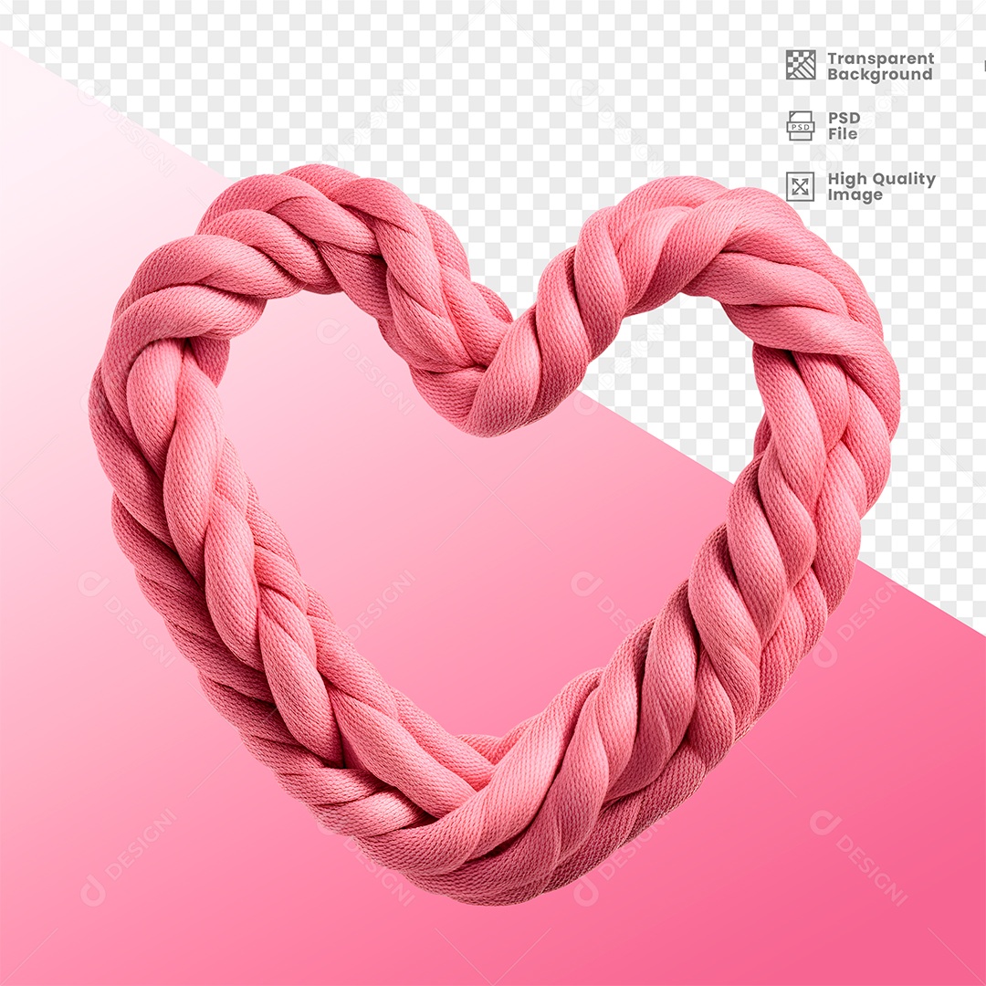 Coração Rosa com Cordas Elemento 3D para Composição PSD