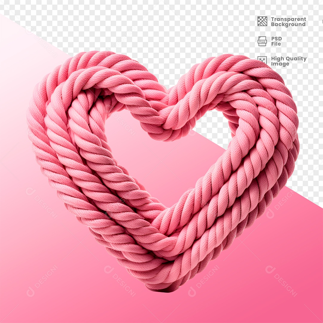 Coração Rosa com Cordas Elemento 3D para Composição PSD