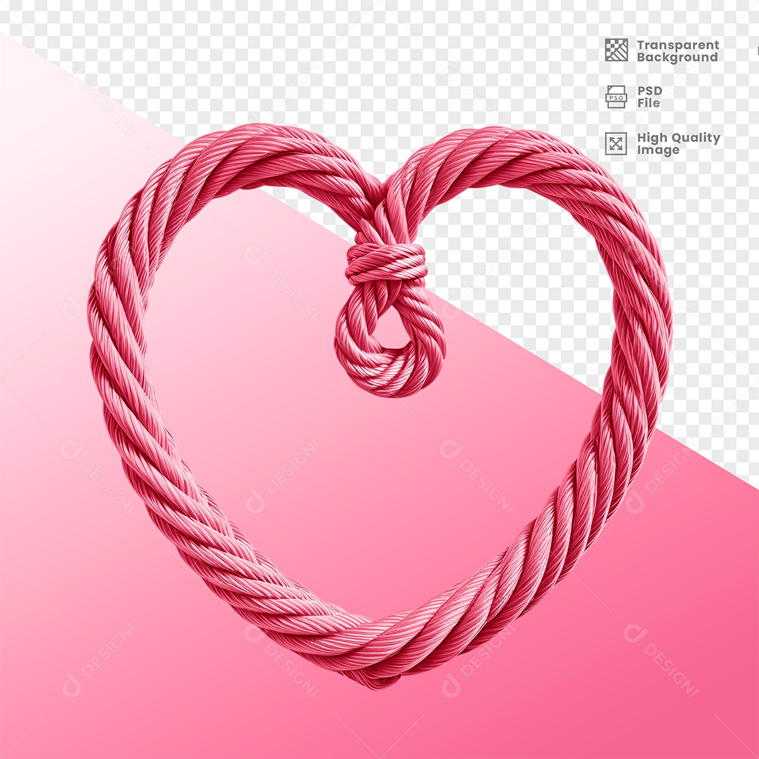 Coração Rosa com Cordas Elemento 3D para Composição PSD