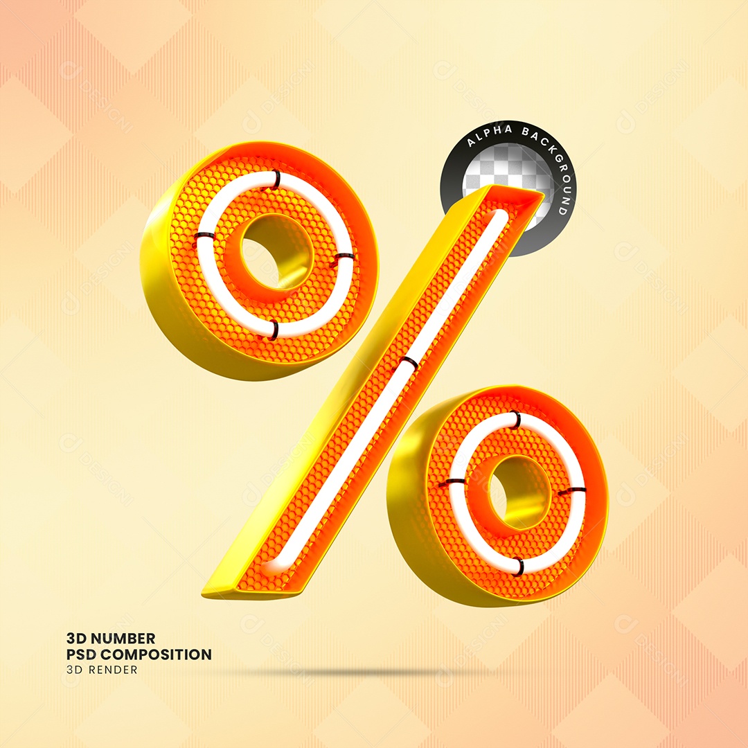 Símbolo de Porcentagem com LED Elemento 3D para Composição PSD