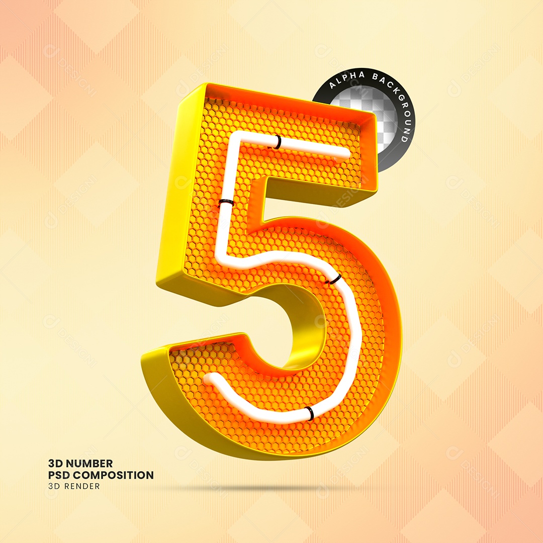 Número 3D 5 com LED Laranja para Composição PSD