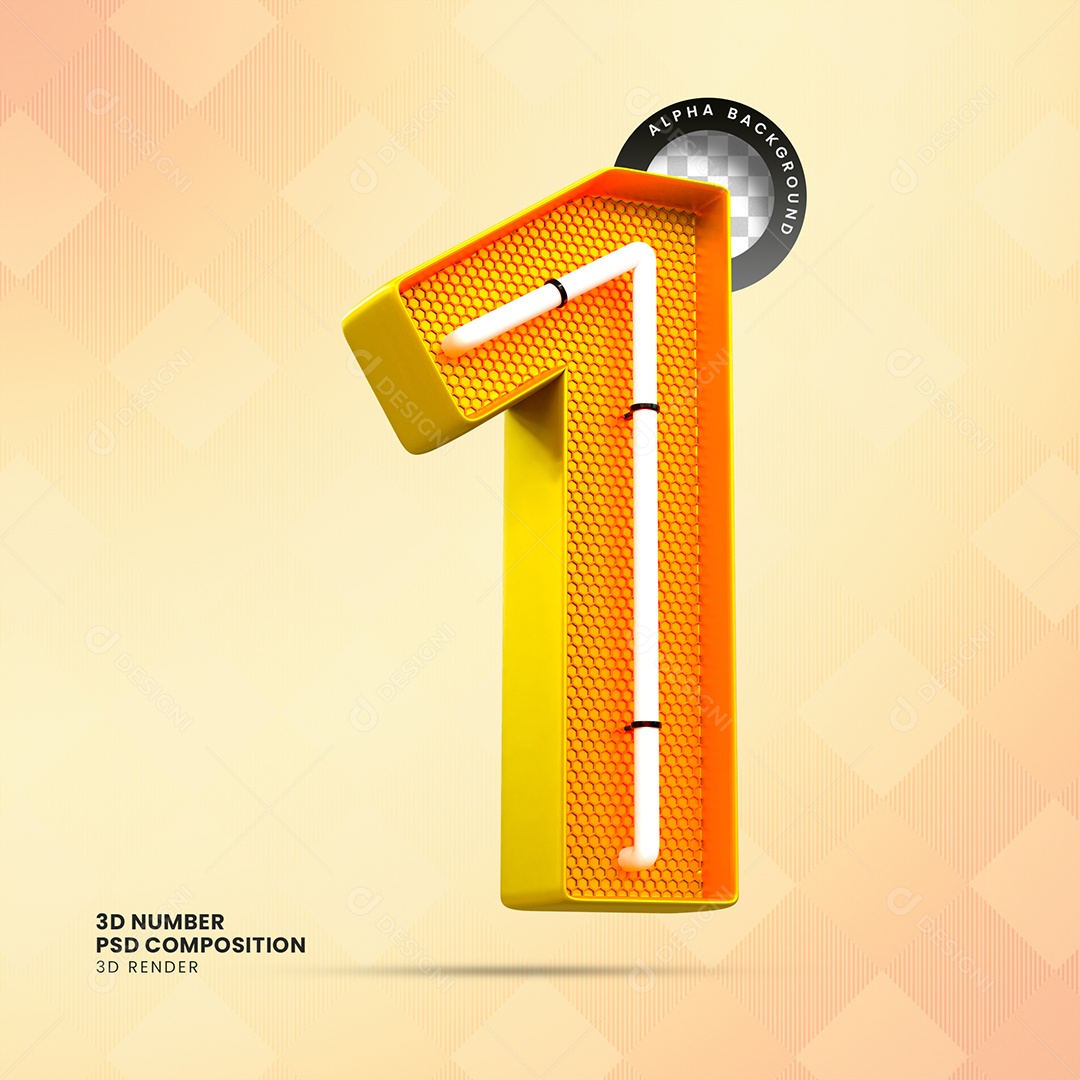 Número 3D 1 com LED Laranja para Composição PSD