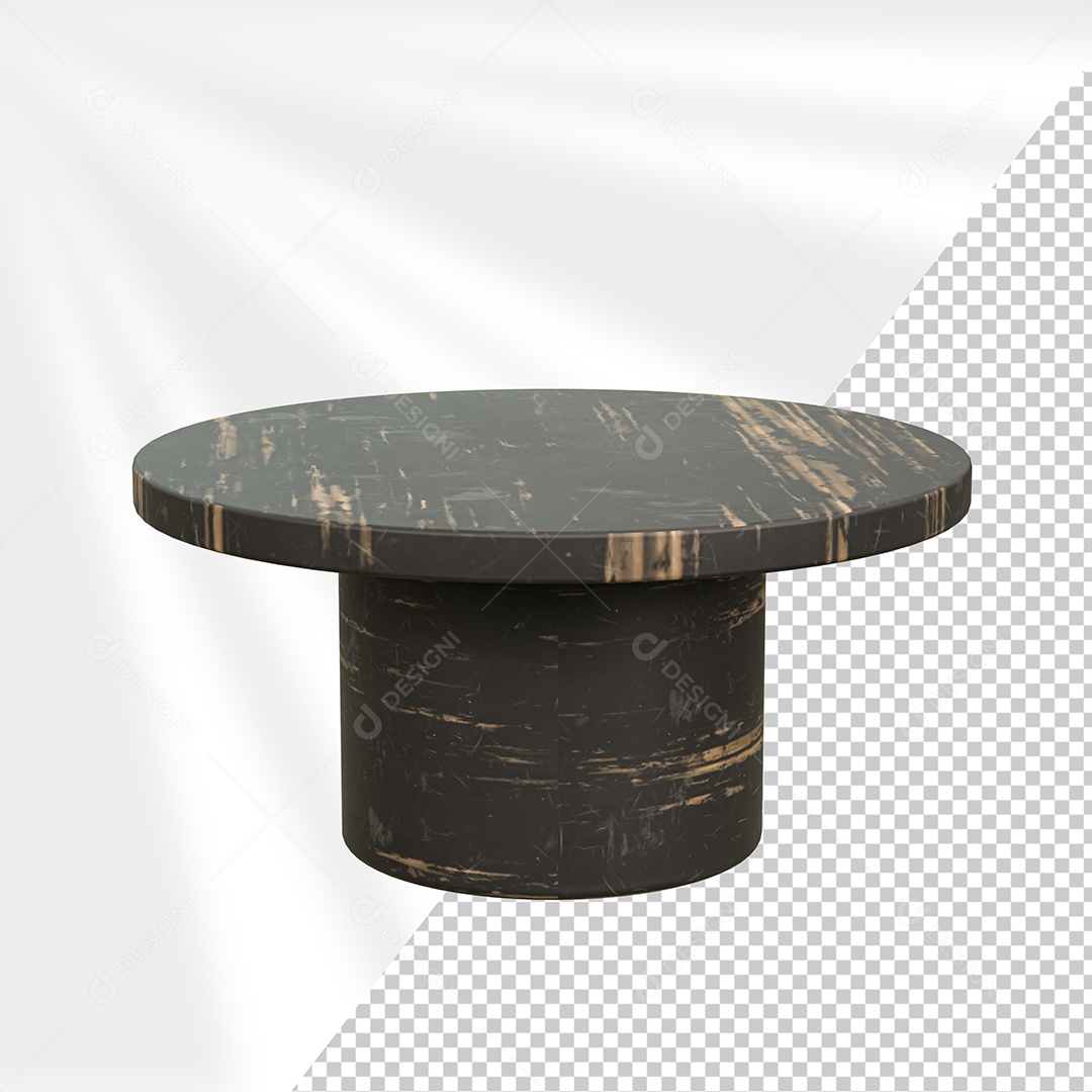Mesa Redonda de Madeira Efeito Marmorato Elemento 3D para Composição PSD