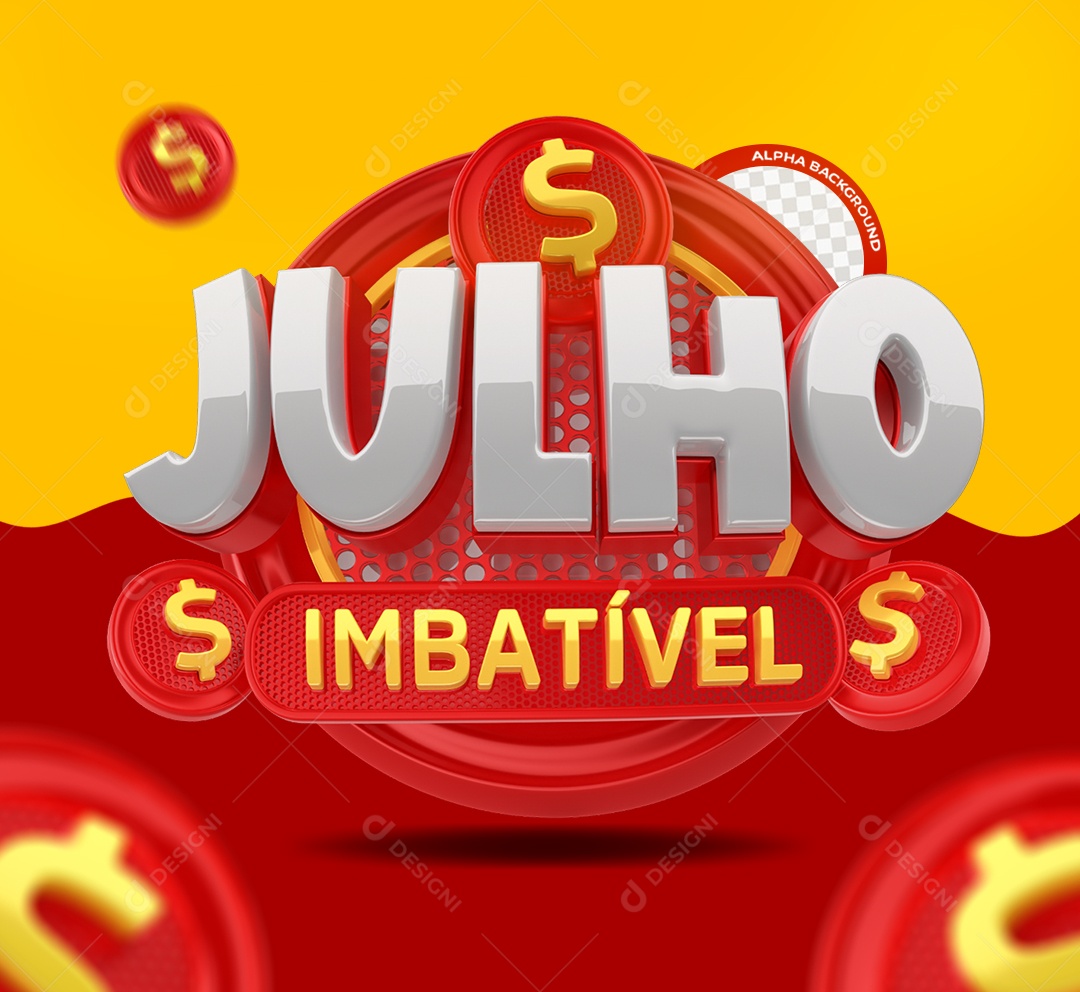 Selo 3D Julho Imbatível Vermelho e Branco para Composição PSD