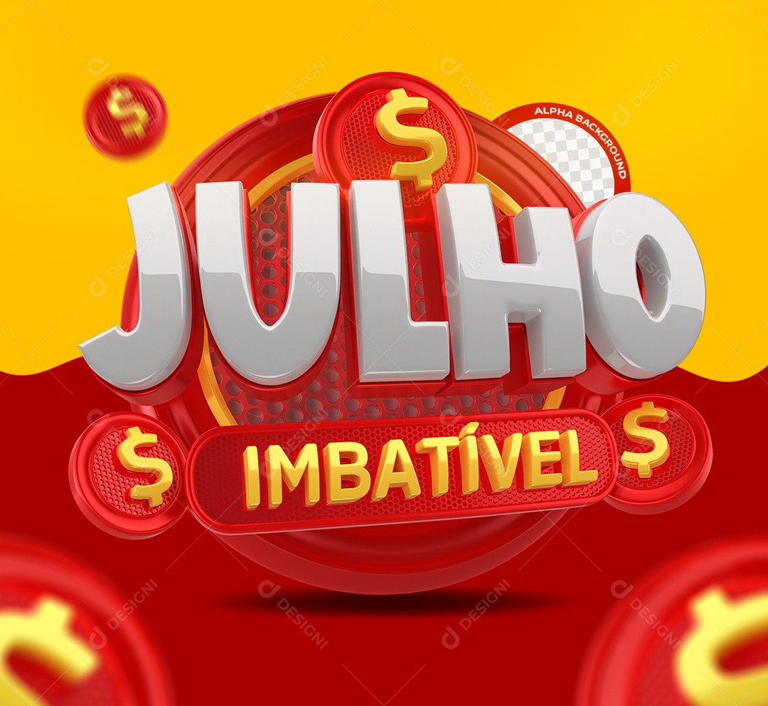 Julho Imbatível Selo 3D Vermelho e Branco para Composição PSD