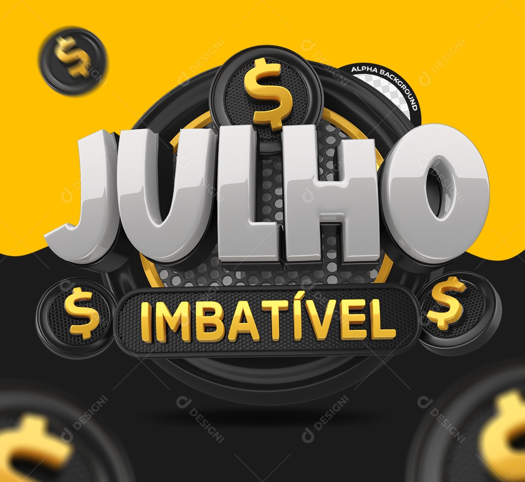 Julho Imbatível Selo 3D Preto e Amarelo para Composição PSD