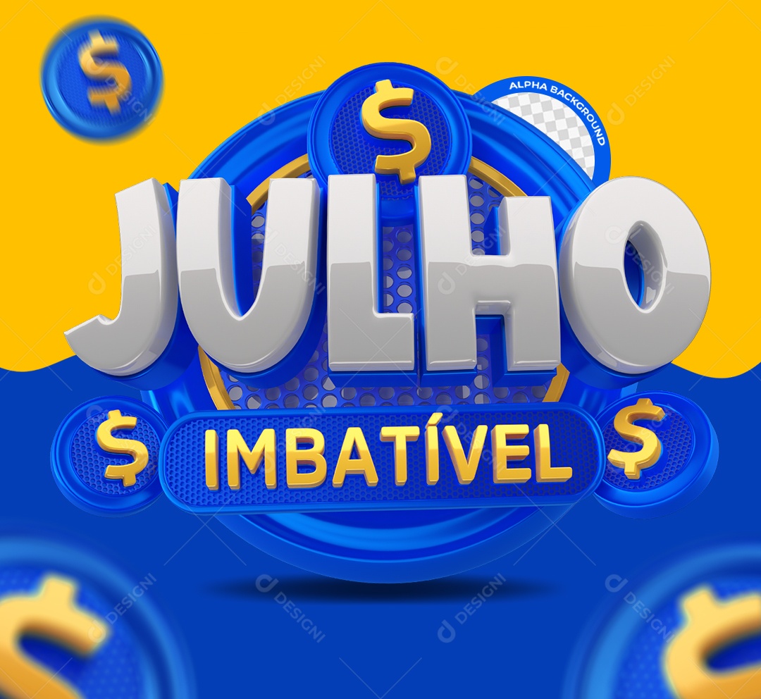 Selo 3D Julho Imbatível Azul e Branco para Composição PSD