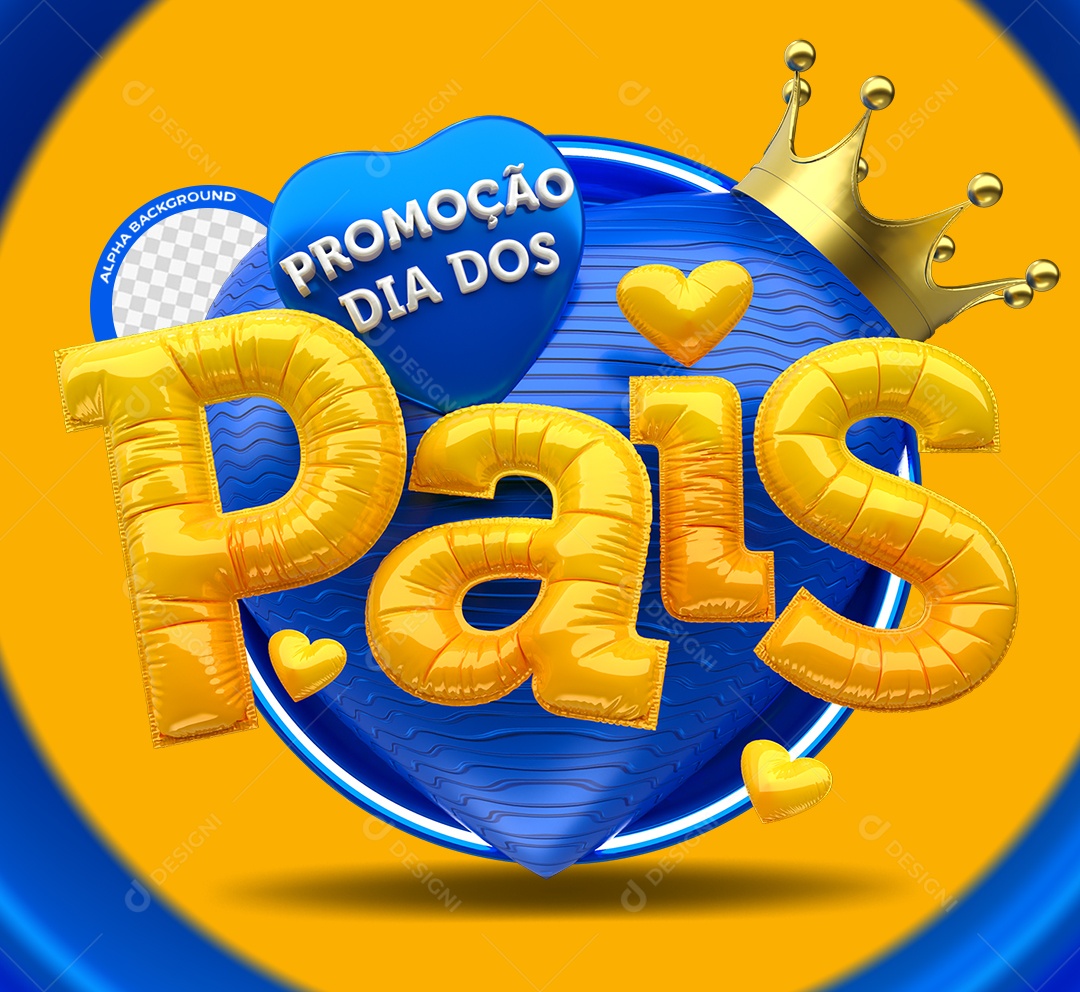 Selo 3D Promoção Dia Dos Pais Azul e Amarelo para Composição PSD