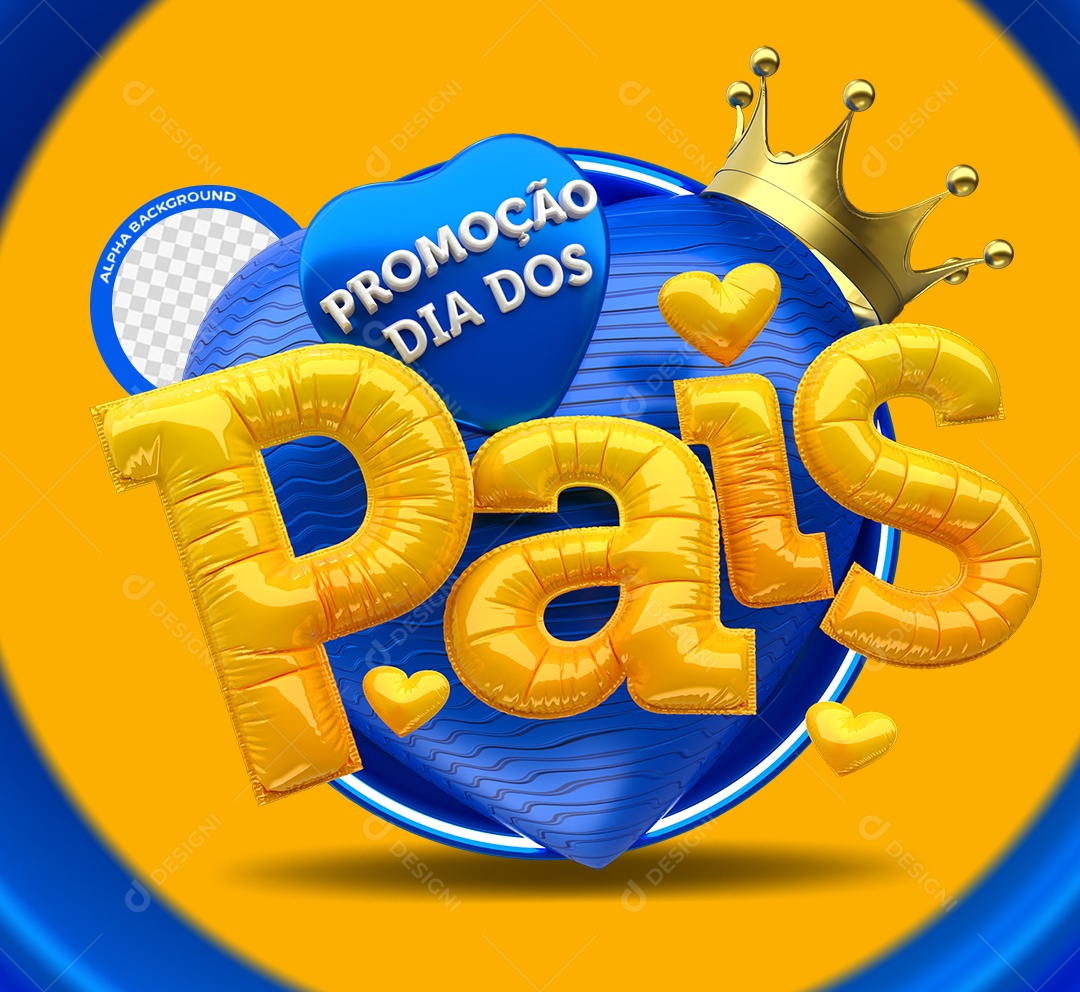 Promoção Dia Dos Pais Selo 3D Azul e Amarelo para Composição PSD