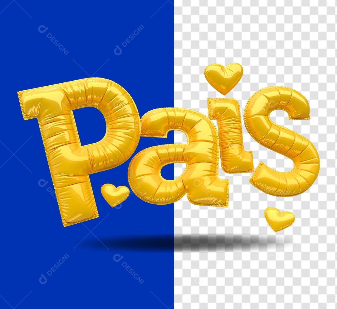 Pais Texto 3D Amarelo para Composição PSD
