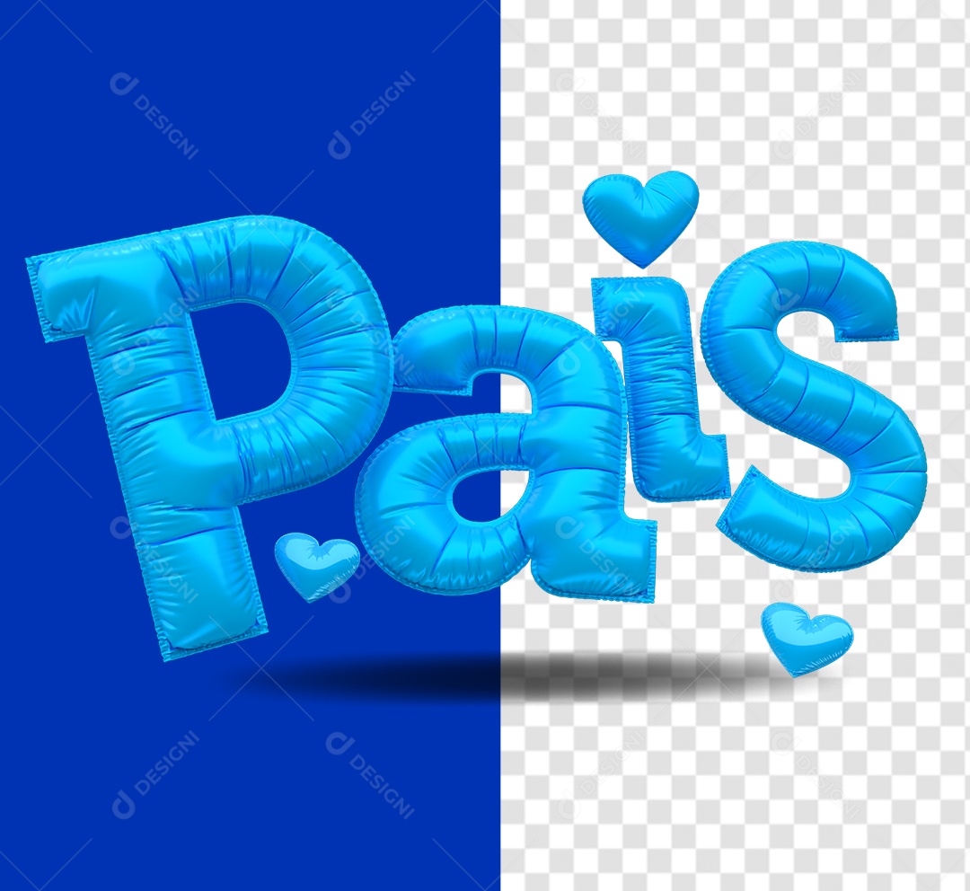 Pais Texto 3D Azul para Composição PSD