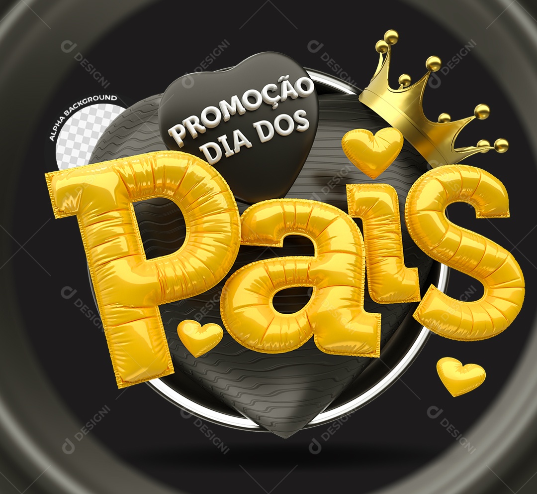 Promoção Dia dos Pais Selo 3D Preto e Amarelo para Composição PSD