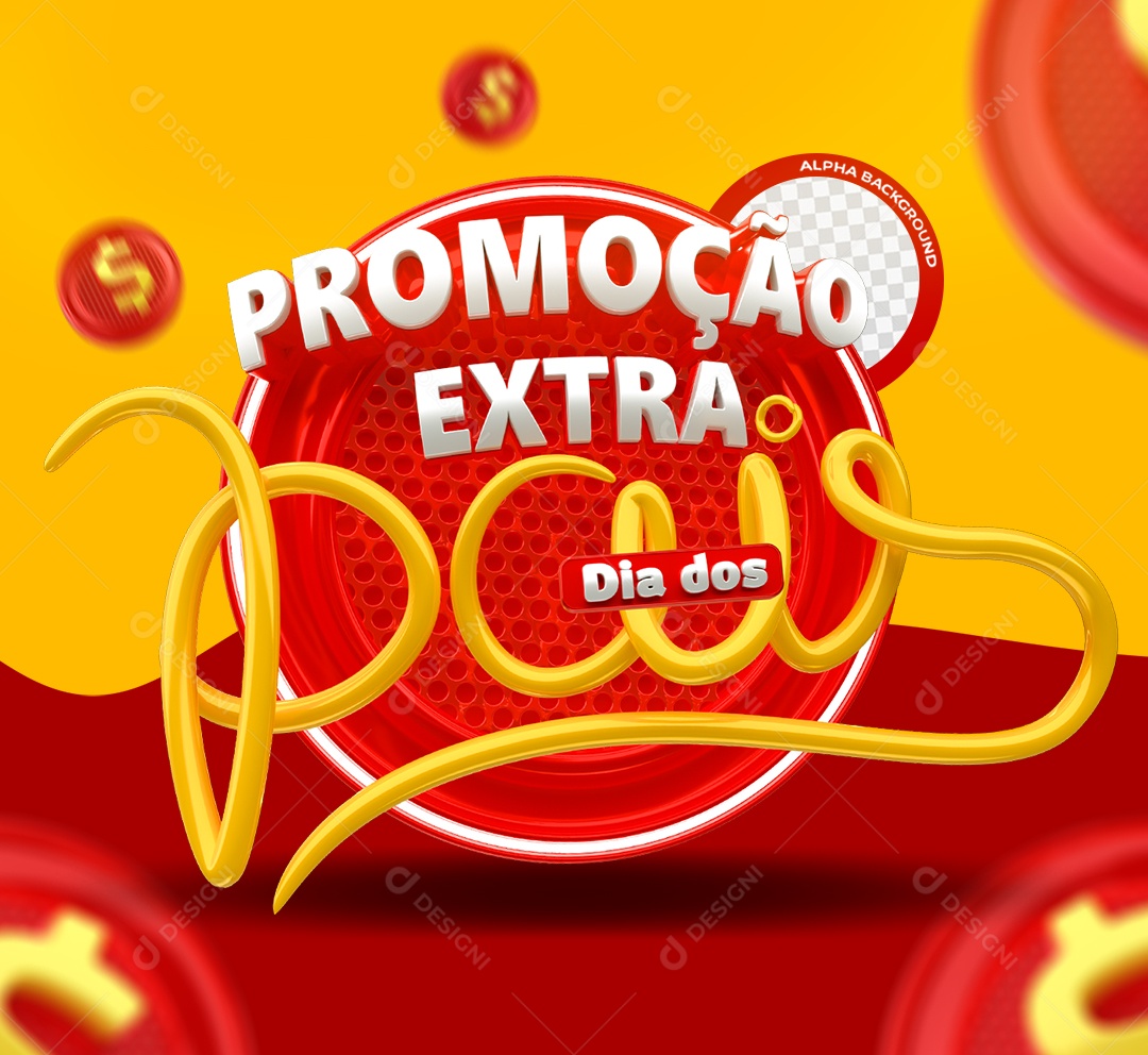 Promo Extra Dia dos Pais Selo 3D Vermelho e Amarelo para Composição PSD
