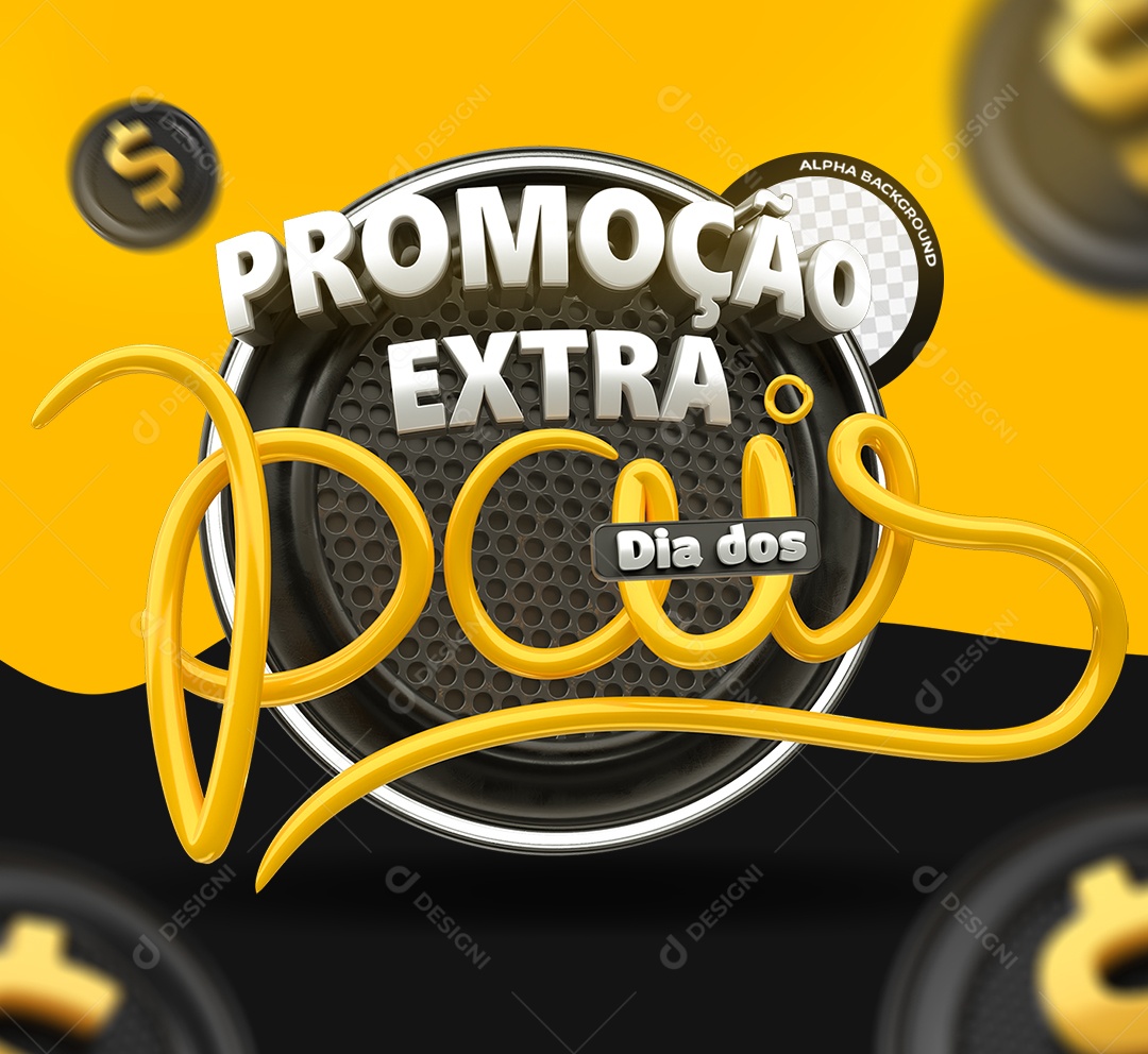Promo Extra Dia dos Pais Selo 3D Branco e Amarelo para Composição PSD