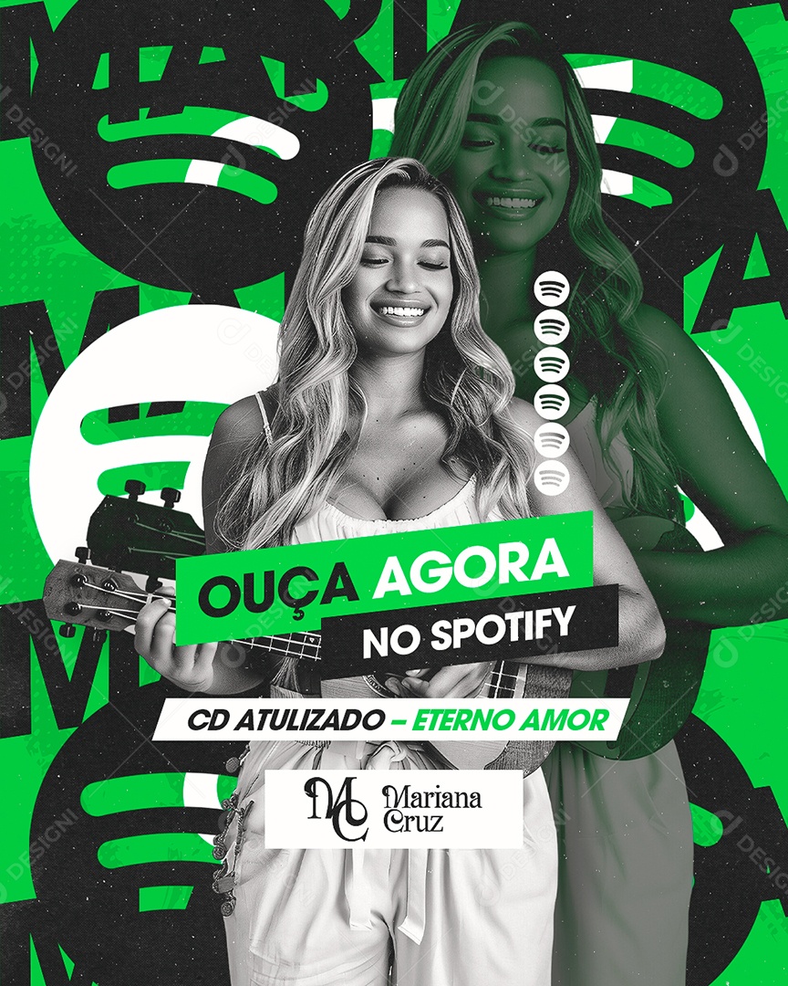 Flyer Ouça Agora no Spotify Mariana Cruz Social Media PSD Editável