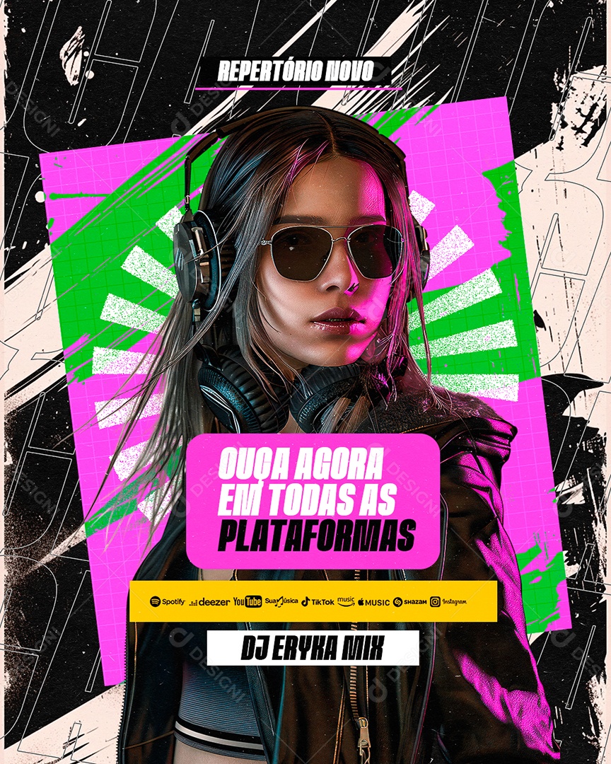 Flyer DJ Eryka Mix Ouça Agora Social Media PSD Editável